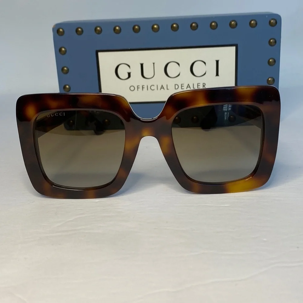 New - Gucci Oversized Square Havana Brown GG0328s 002 Sunglasses